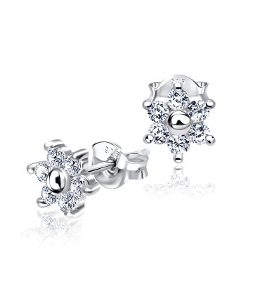 Petite Round CZ Flower Silver Stud Earring STS-3272